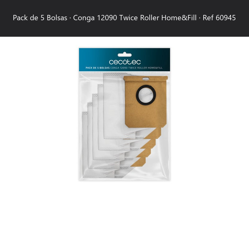 Repuesto original Cecotec para PACK DE 5 BOLSAS CONGA 12090 TWICE ROLLER HOME&FILL REF: 60945 SKU 60945